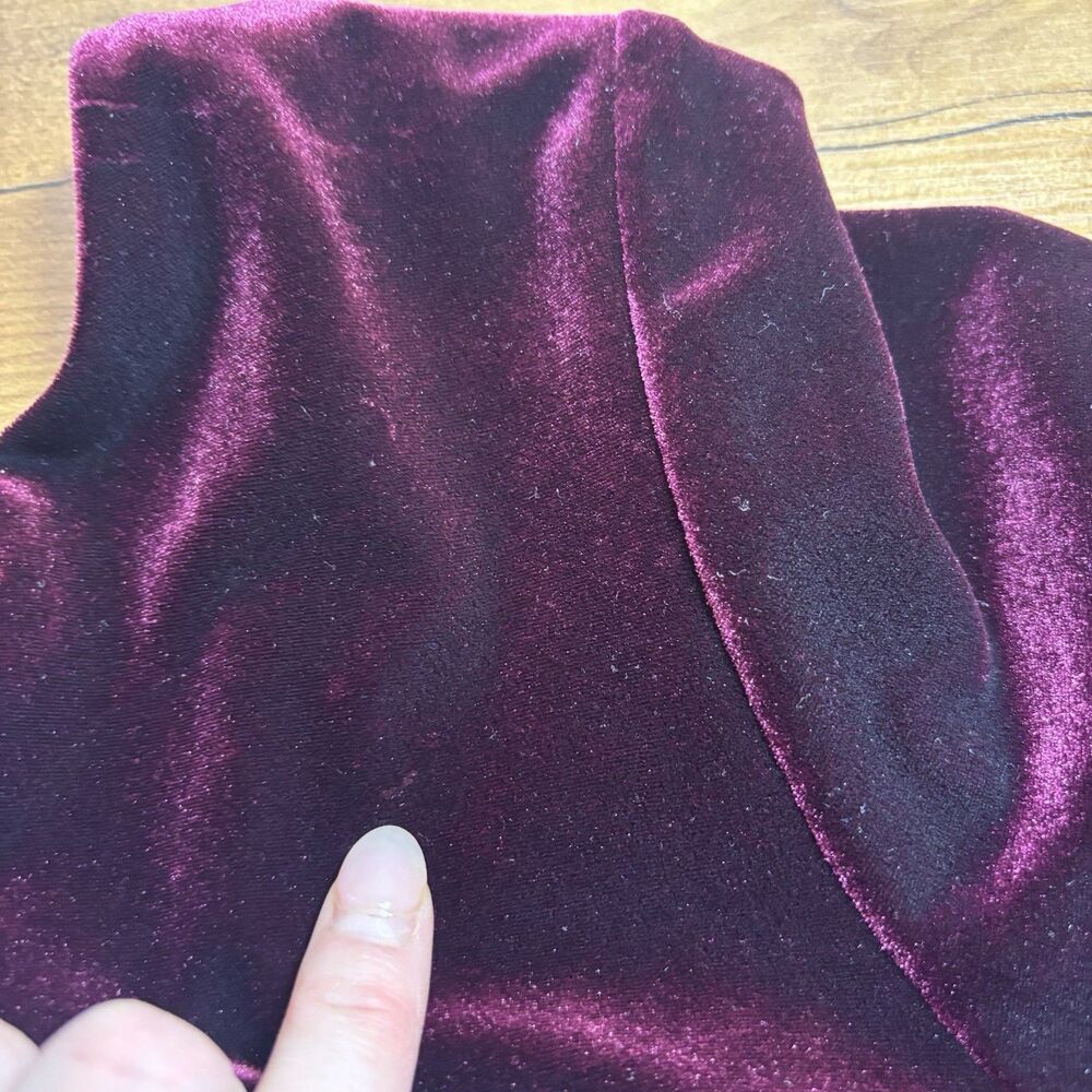 ALEX EVENINGS Wine Burgundy Stretch Velvet Side Ruched Embellished Dress 20W - Picture 9 of 9